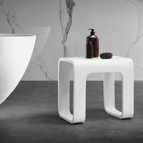 Ancona 17” Bathroom Shower Bench in Pure Acrylic Stone in Matte White